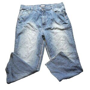 KOMAN Jeans Adult 42x32 Medium Wash Whiskered 5‎ Pocket Denim Baggy Y2K Mens